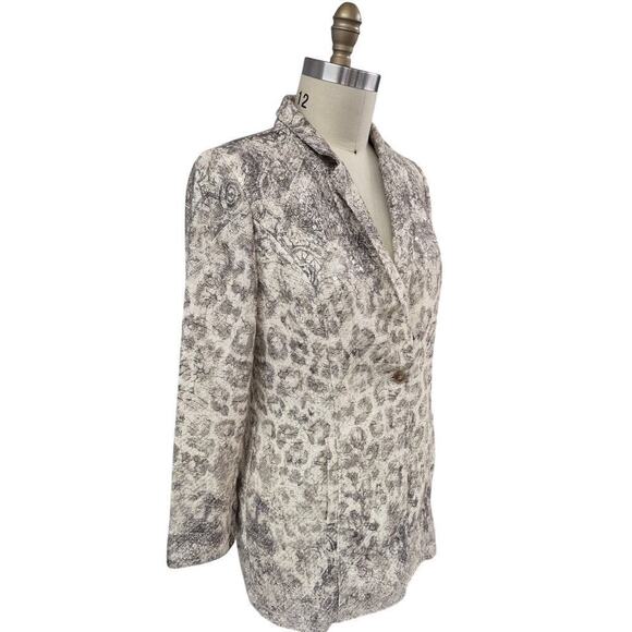 Chicos 1 long Blazer Beige Sequined Gold Metallic Animal Print Jacket Sz S/M - Picture 3 of 5